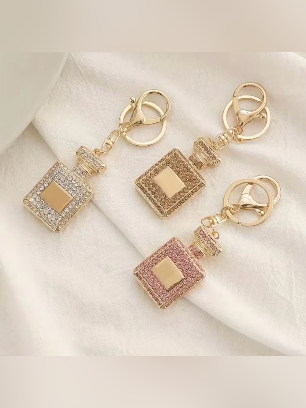 Crystal Perfume Bottle Keychains - set of 3 - Picture 2 of 3